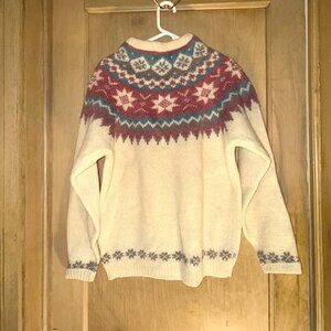 Vintage Woolrich Woman Knit Wool Sweater - Cream, Pink, Blue